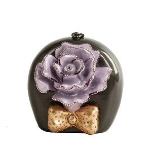 Sterling Rose Hand-Carved Acacia Wood Clutch with Swarovski Crystals